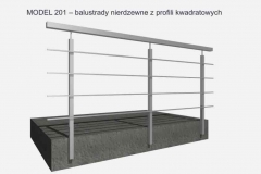MODEL 201 – balustrady nierdzewne z profili kwadratowych
